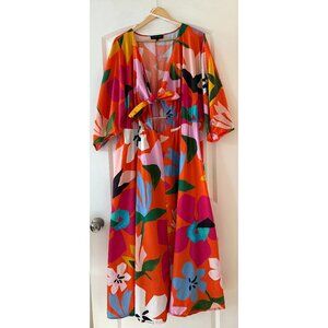 Eloquii Bold Orange Floral Dress w/Tummy Peekaboo - Size 28